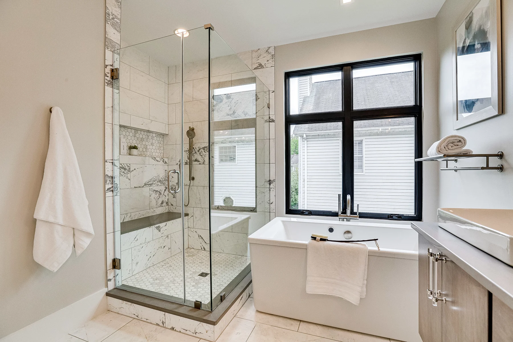 Arlington New Build Cottage Baltimore Style Primary Bathroom Tub / Shower