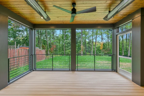 Arlington New Home Harper Plan covered outdoor patio with railings