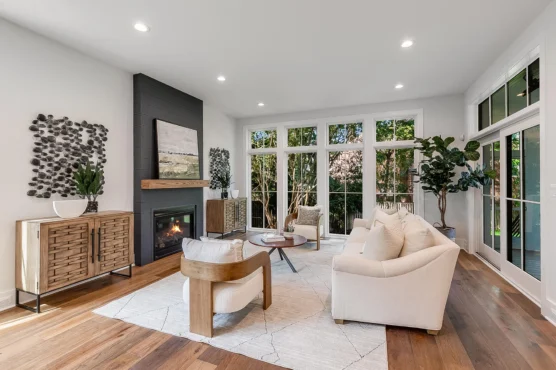 Custom Home Plan, The Seaton, living room with fireplace