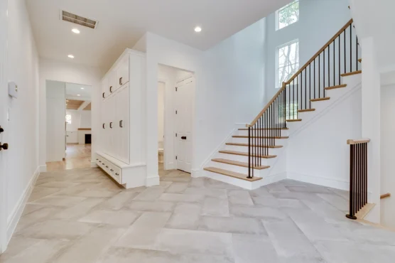 Stairway in Multi Generational Home Plan, The Madison by Classic Cottages.