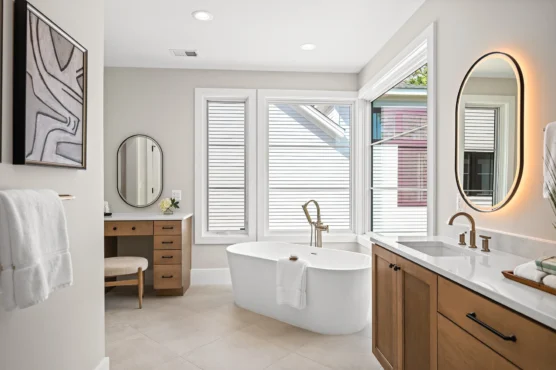 New Home Plan Potomac primary bathroom tub and vanity