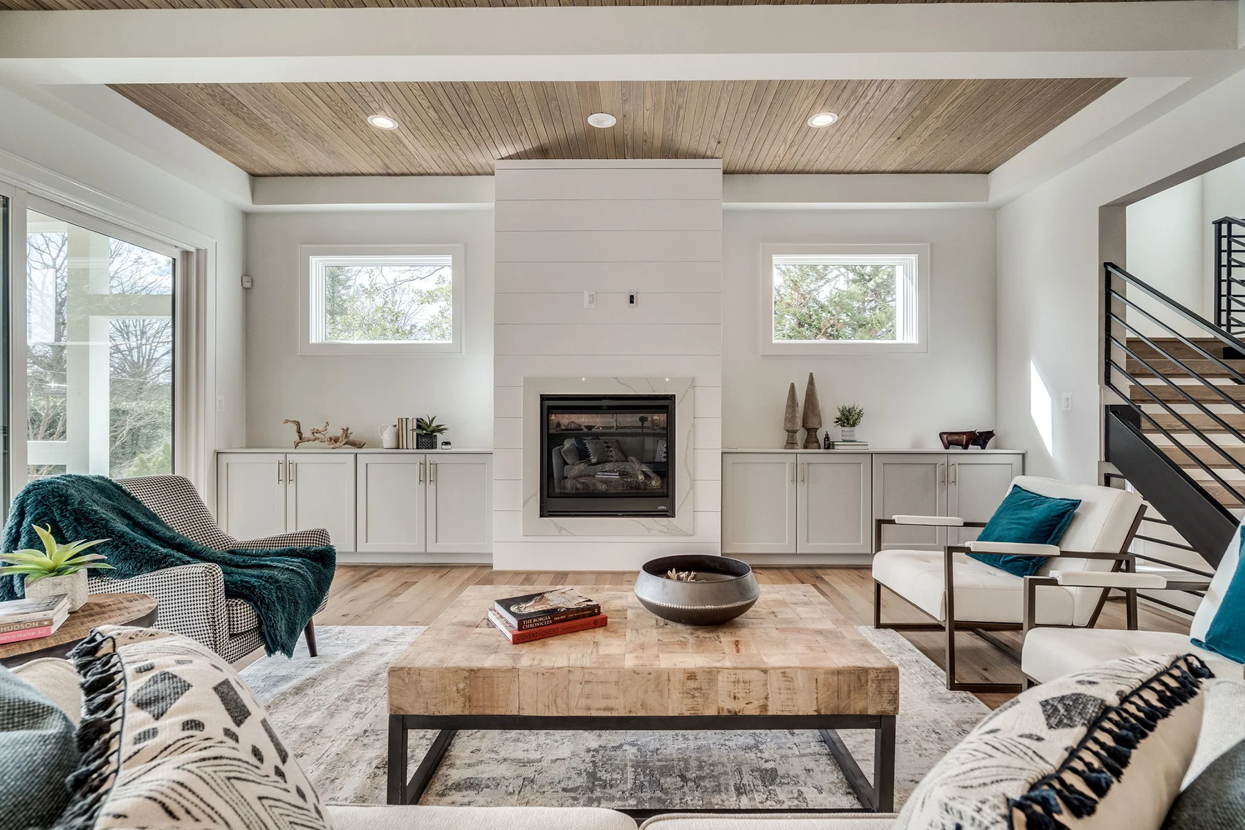 Ten Foot Ceilings, Arlington Luxury Home Plan, Ridgeview living room with fireplace