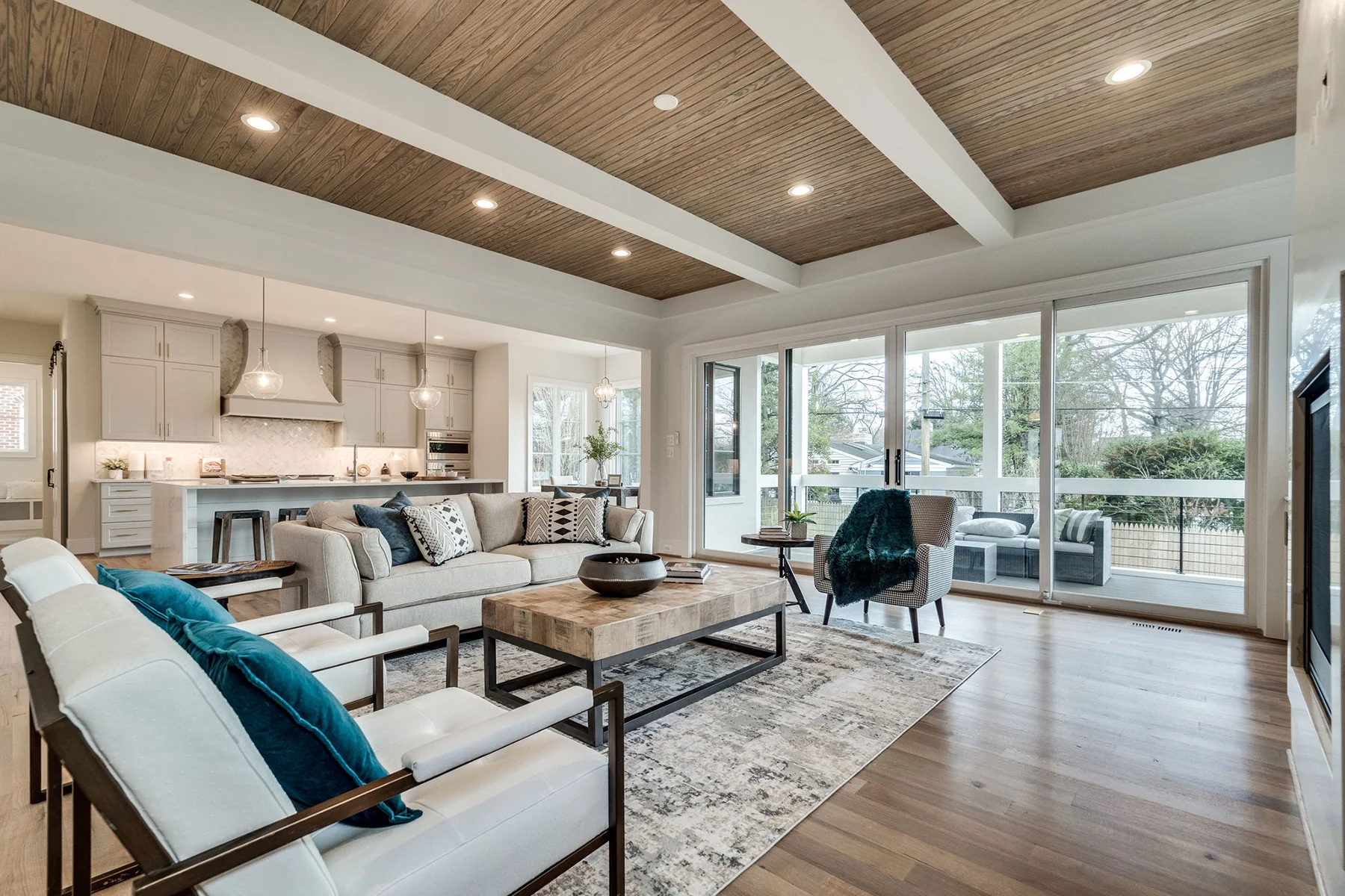 Ten Foot Ceilings, Arlington Luxury Home Plan, Ridgeview Open living room and kitchen