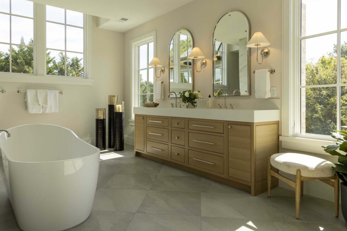Finished bathroom in a newly built custom home in Northern Virginia